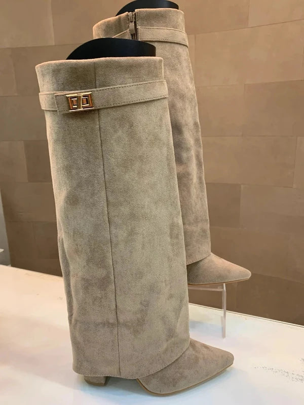 Damen Absatzstiefel Elegantes PU-Leder Blockabsatz