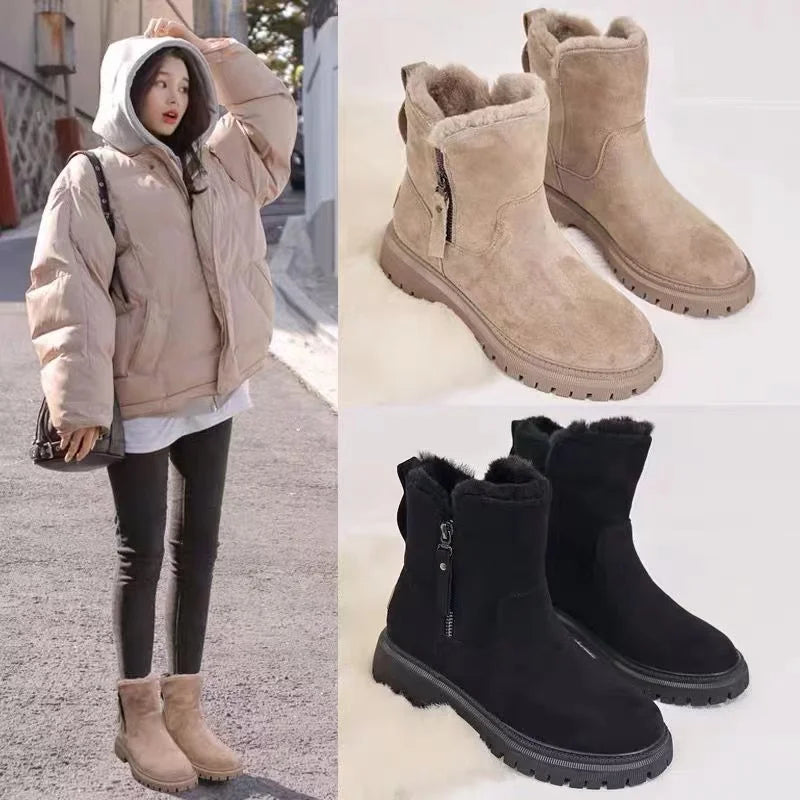 Warme Damen Winterstiefel – Mittelhohe Stiefel mit Futter und rutschfester Sohle
