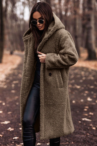 Damen Teddy Mantel mit Kapuze | Heidi-Mode
