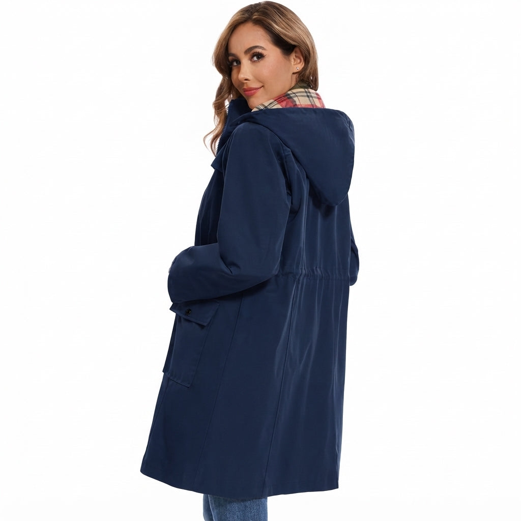 Damen Regenjacke mit Kapuze – Wasserdicht mit Karofleece-Futter