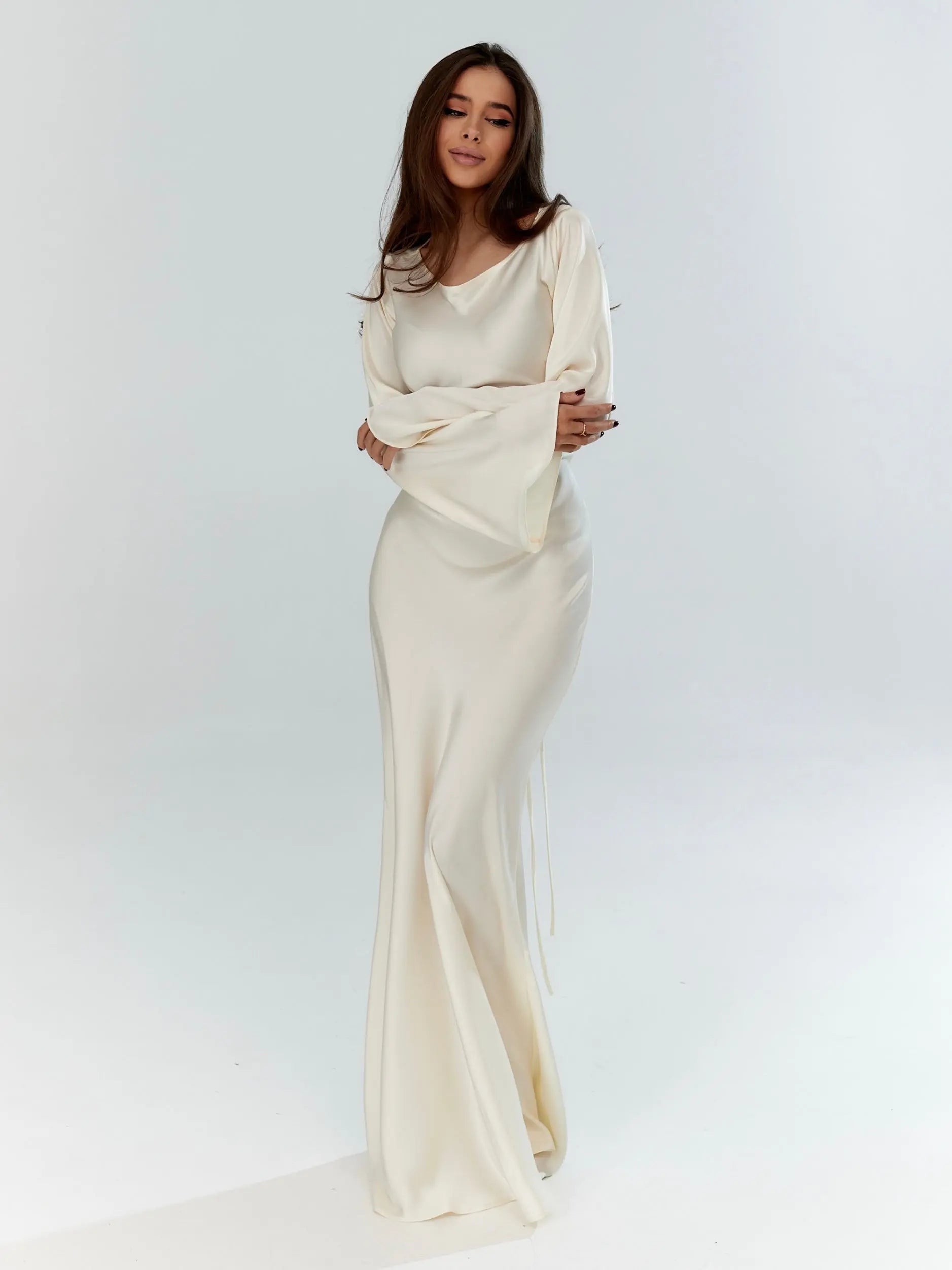 ElegantAura Maxikleid | Wunderschönes langärmeliges Kleid für Hochzeitsgäste
