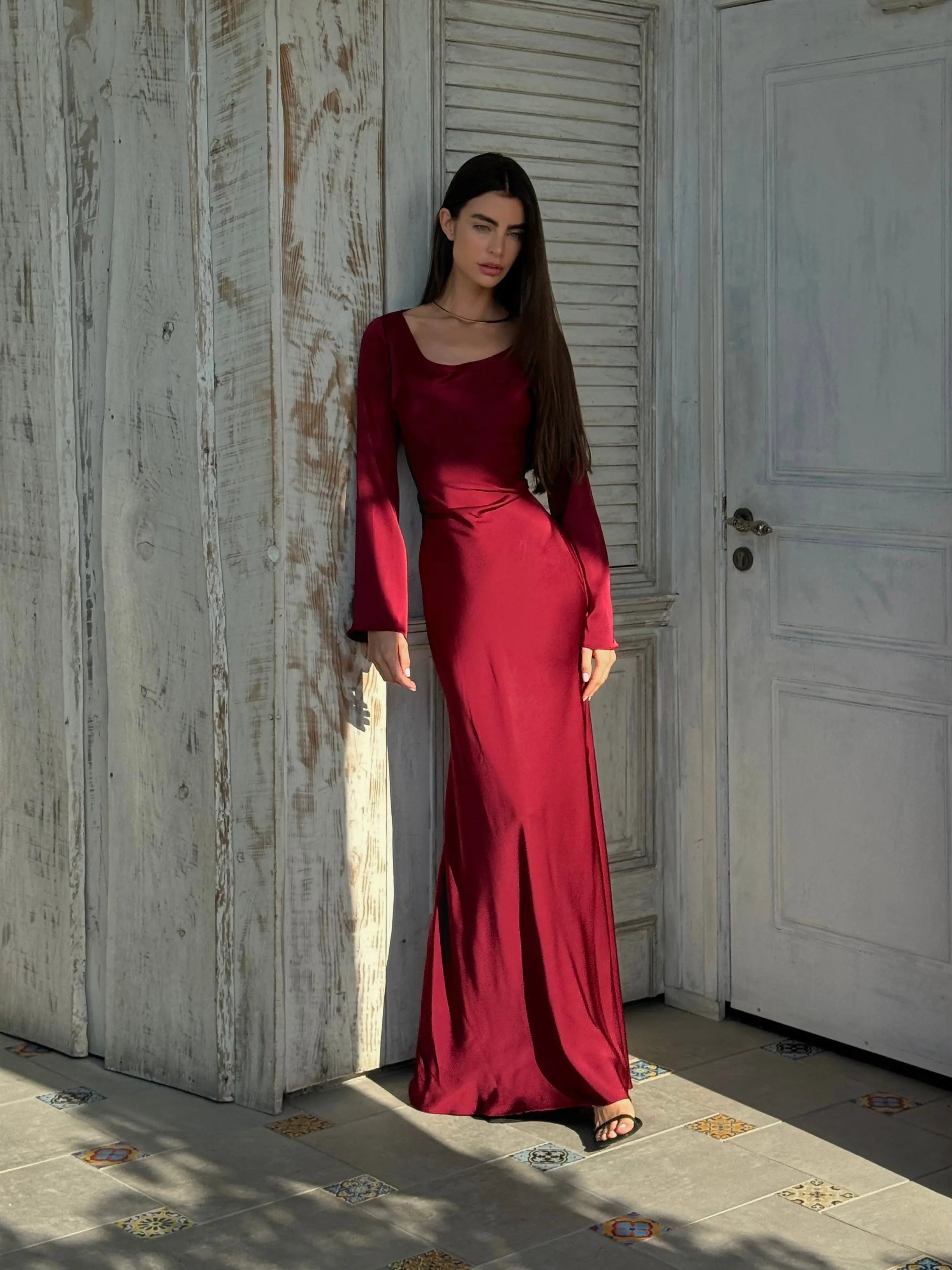 ElegantAura Maxikleid | Wunderschönes langärmeliges Kleid für Hochzeitsgäste