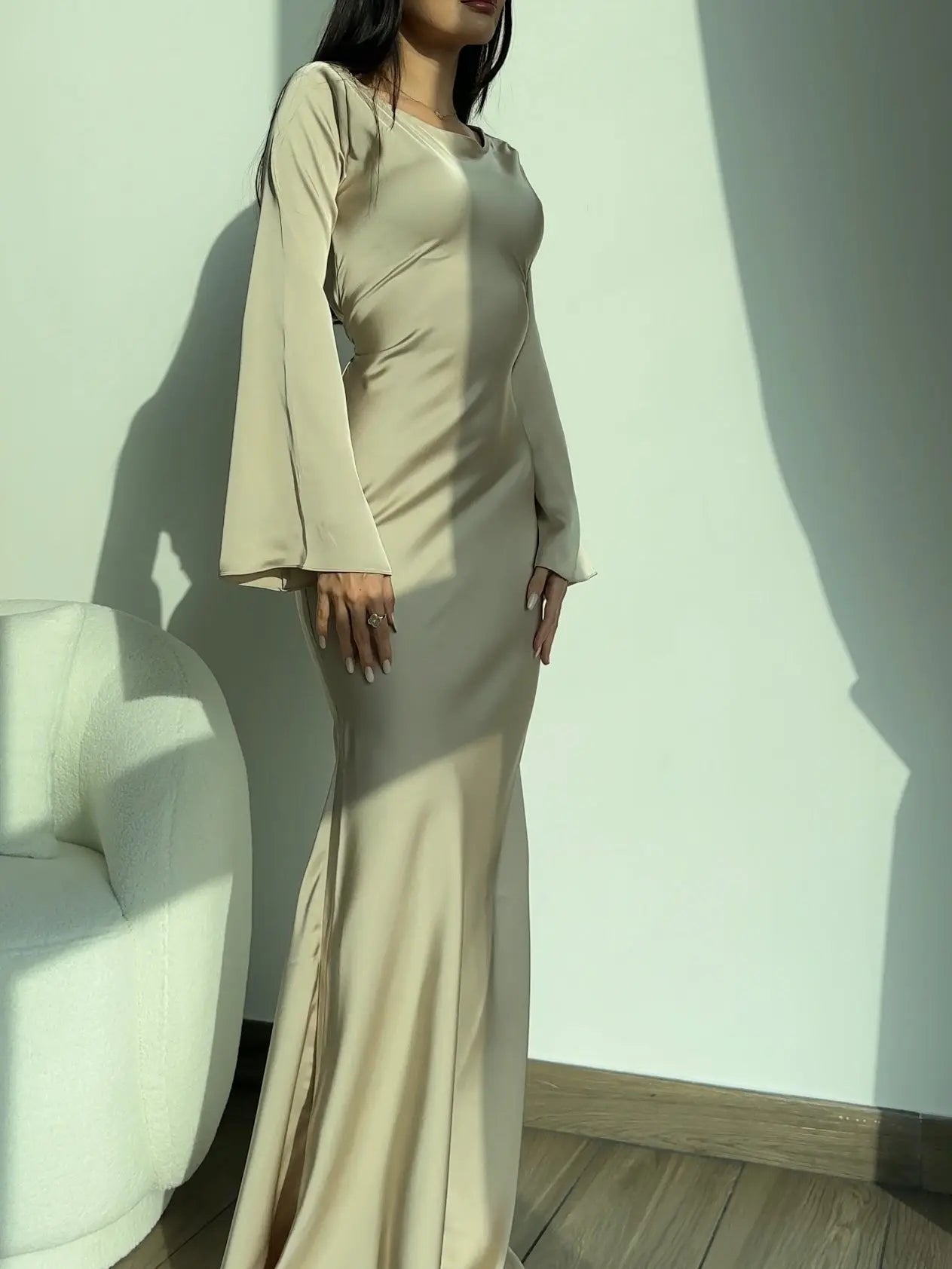 ElegantAura Maxikleid | Wunderschönes langärmeliges Kleid für Hochzeitsgäste
