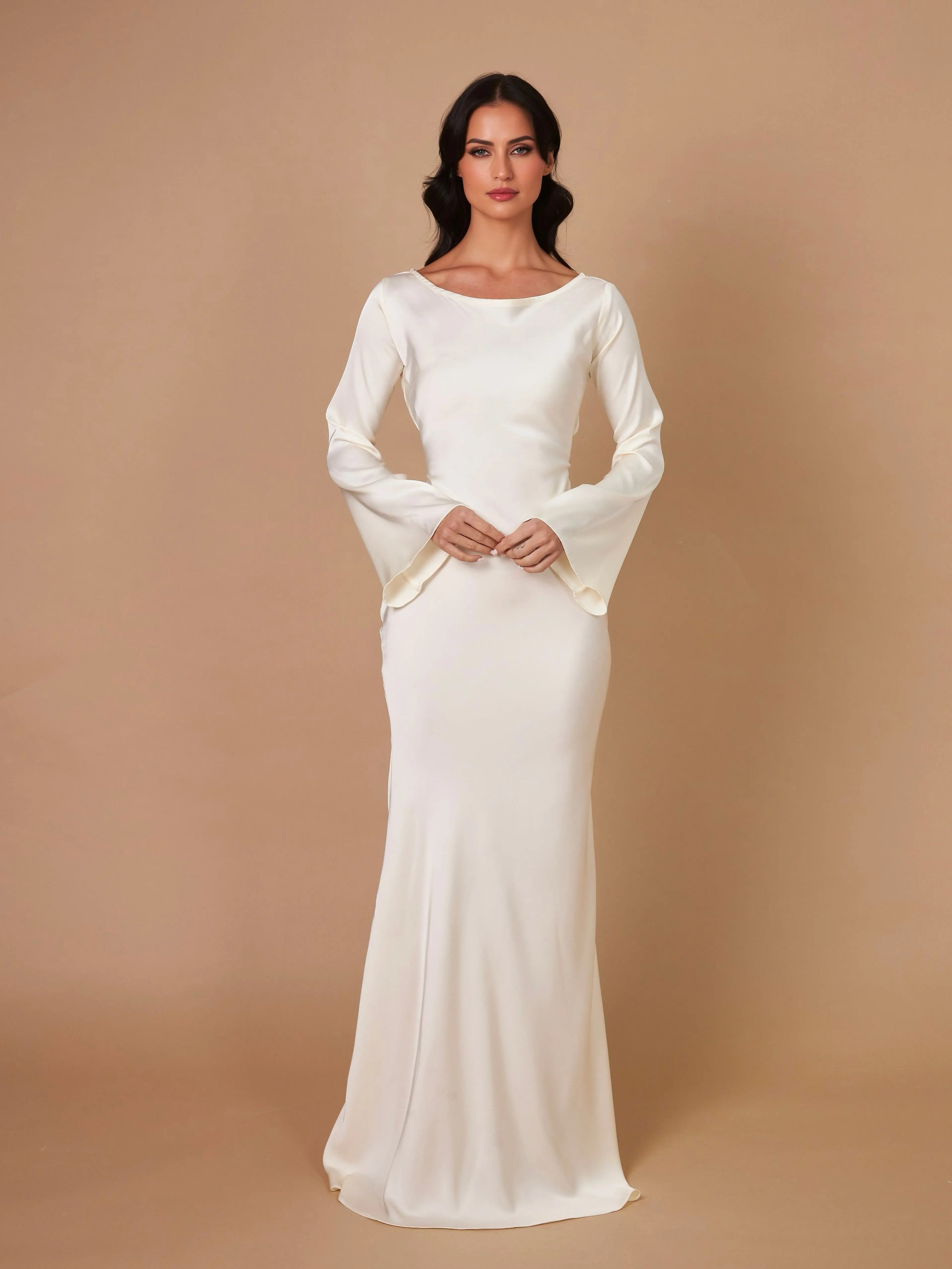 ElegantAura Maxikleid | Wunderschönes langärmeliges Kleid für Hochzeitsgäste