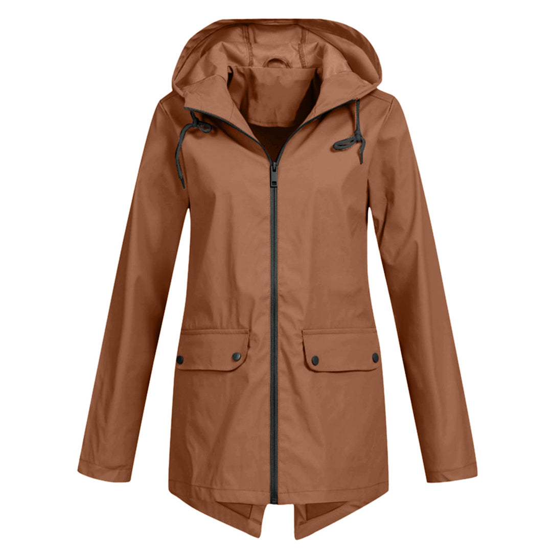 Lange Damen Regenjacke mit Kapuze – Wasserdichte Jacke für Regenwetter