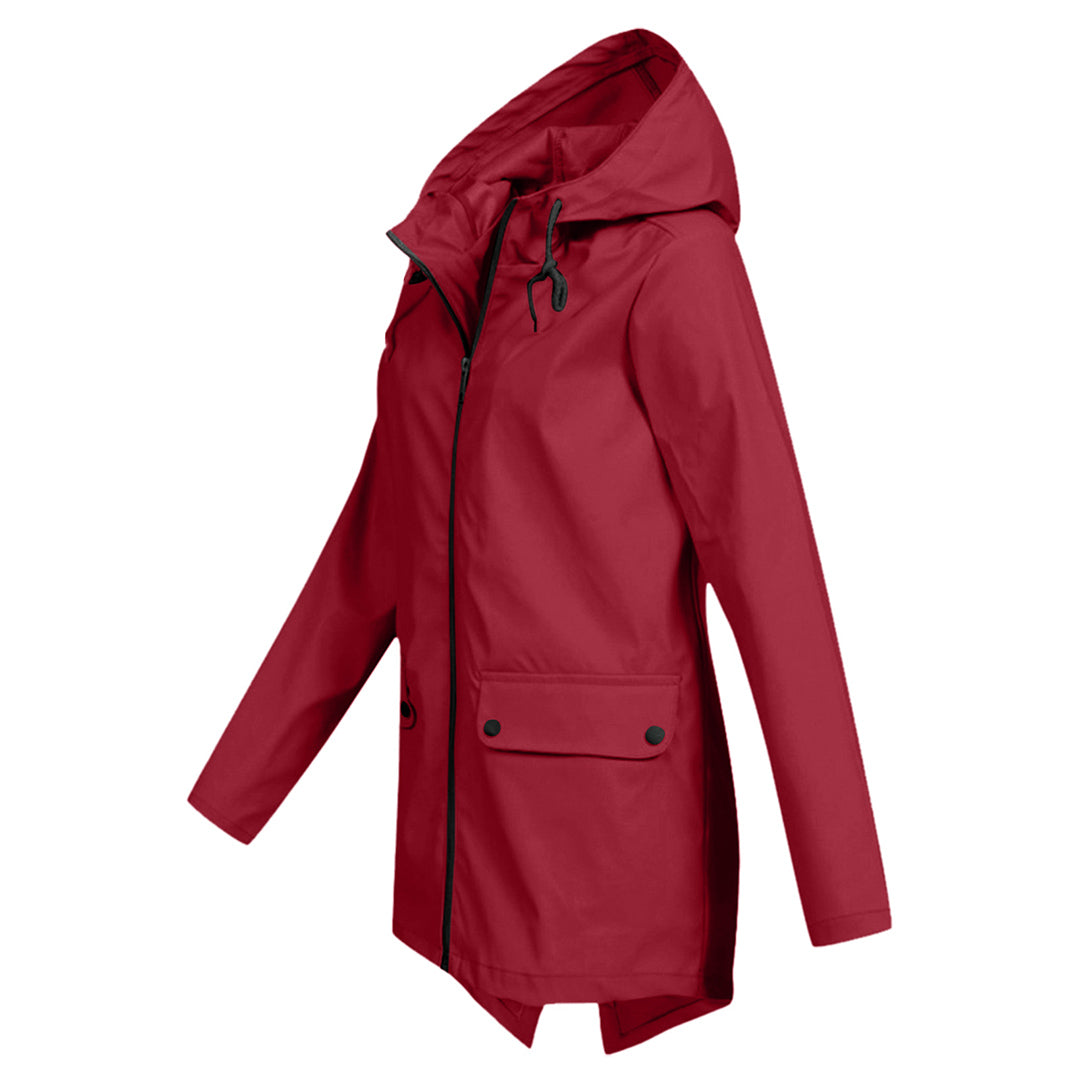 Lange Damen Regenjacke mit Kapuze – Wasserdichte Jacke für Regenwetter