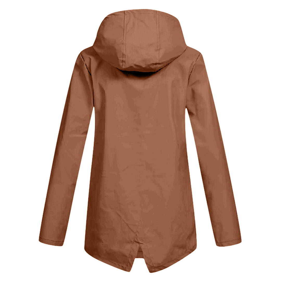 Lange Damen Regenjacke mit Kapuze – Wasserdichte Jacke für Regenwetter
