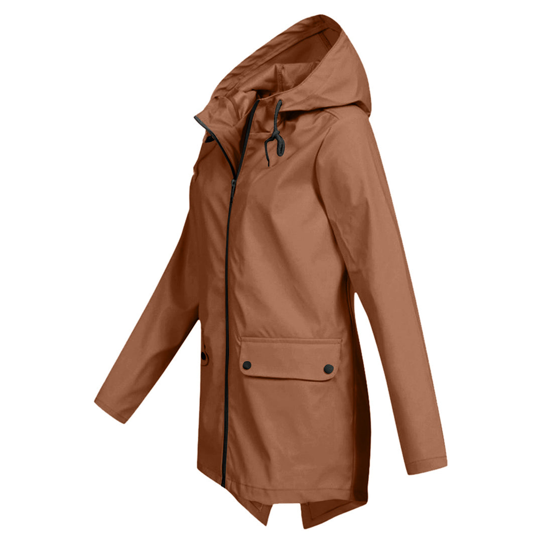 Lange Damen Regenjacke mit Kapuze – Wasserdichte Jacke für Regenwetter