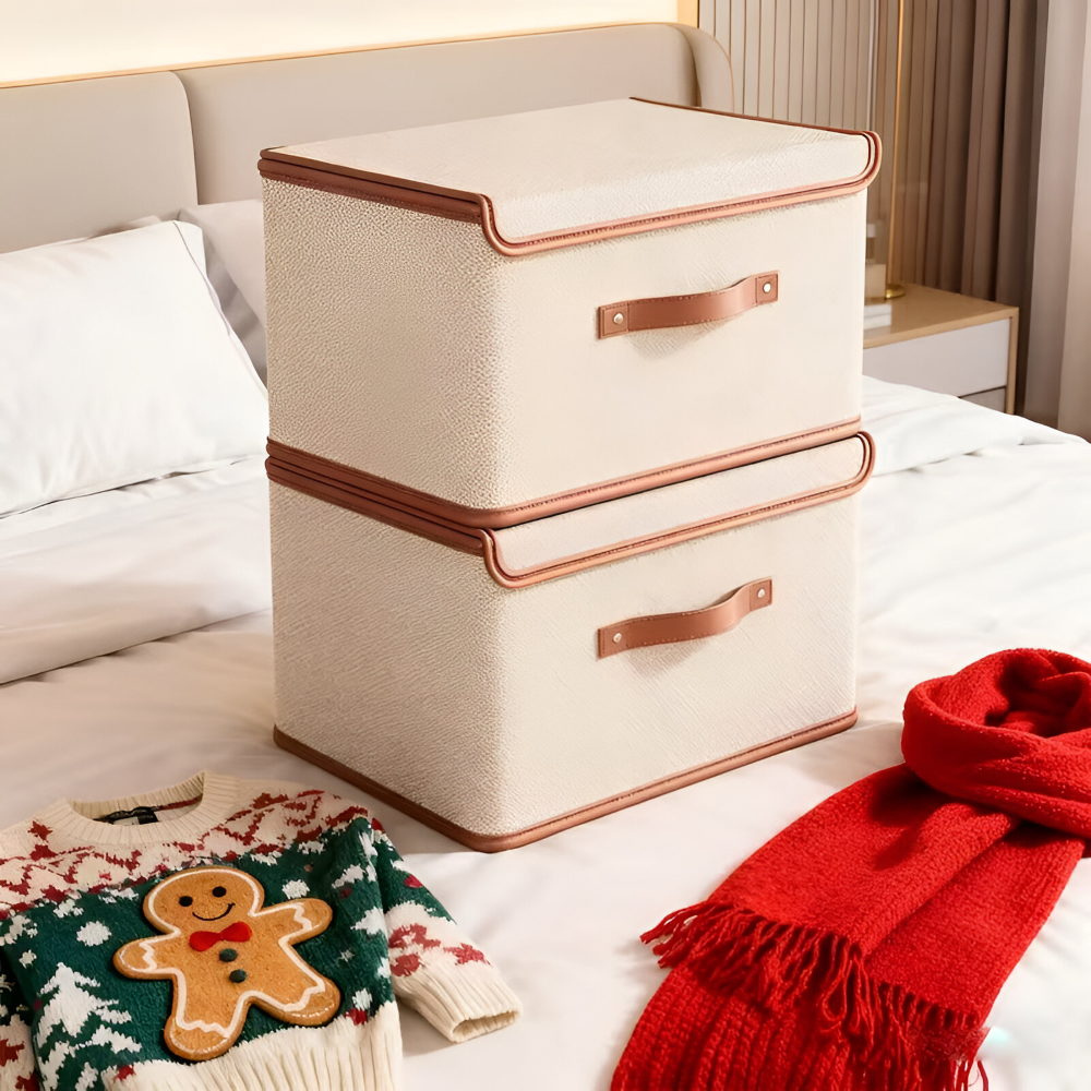 Lorvane – Zusammenklappbare Aufbewahrungsbox mit Deckel und Ledergriffen