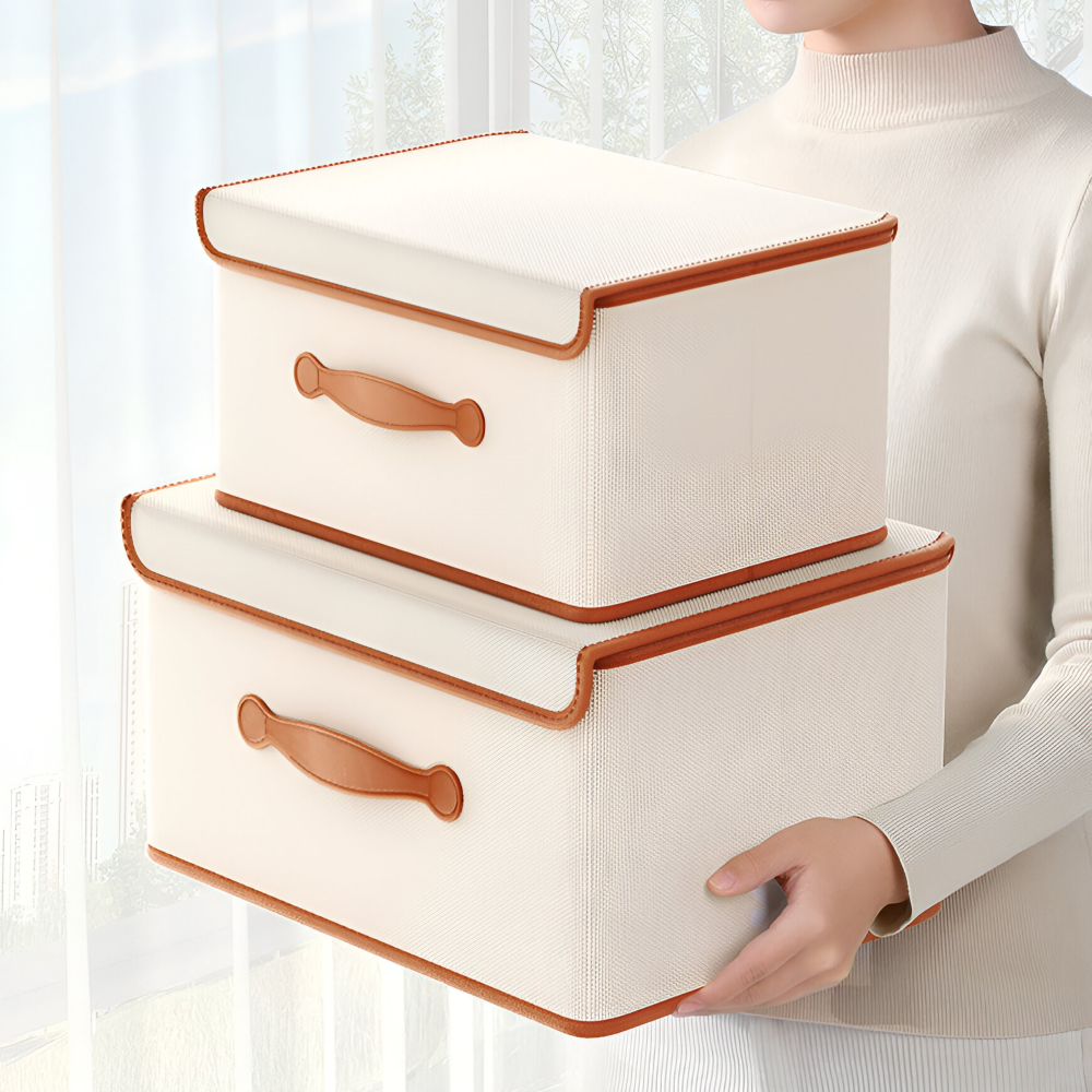 Lorvane – Zusammenklappbare Aufbewahrungsbox mit Deckel und Ledergriffen