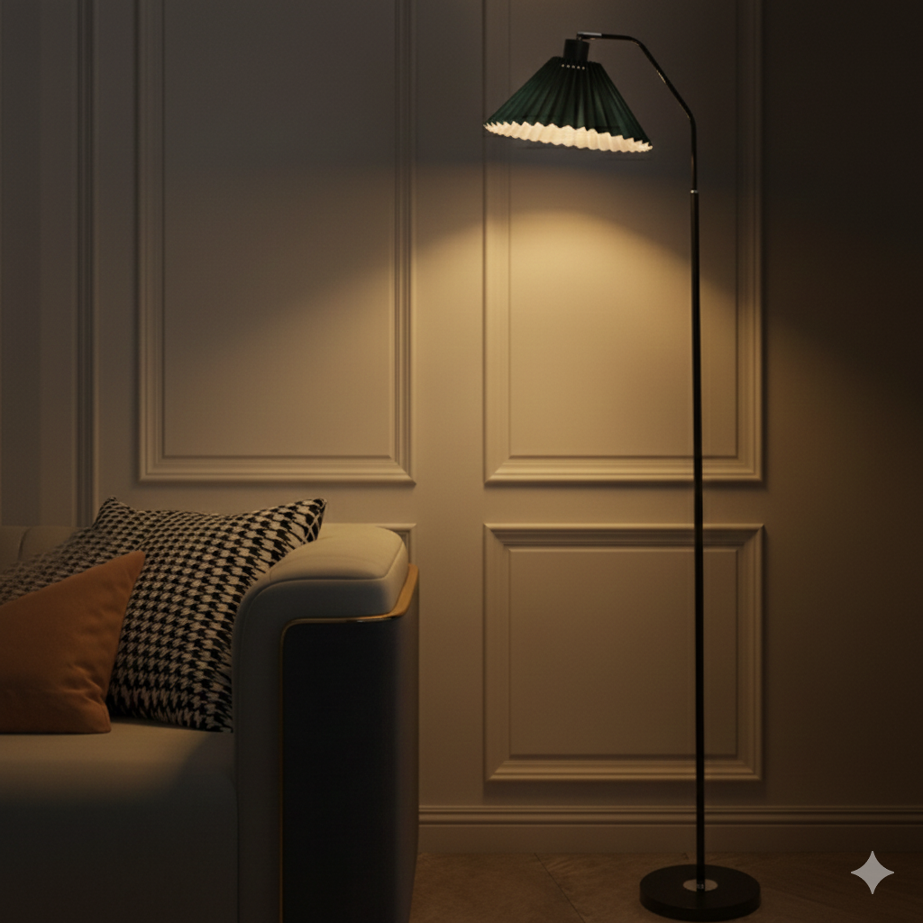 Minimalistische LED Stehlampe mit Faltbarem Stoffschirm