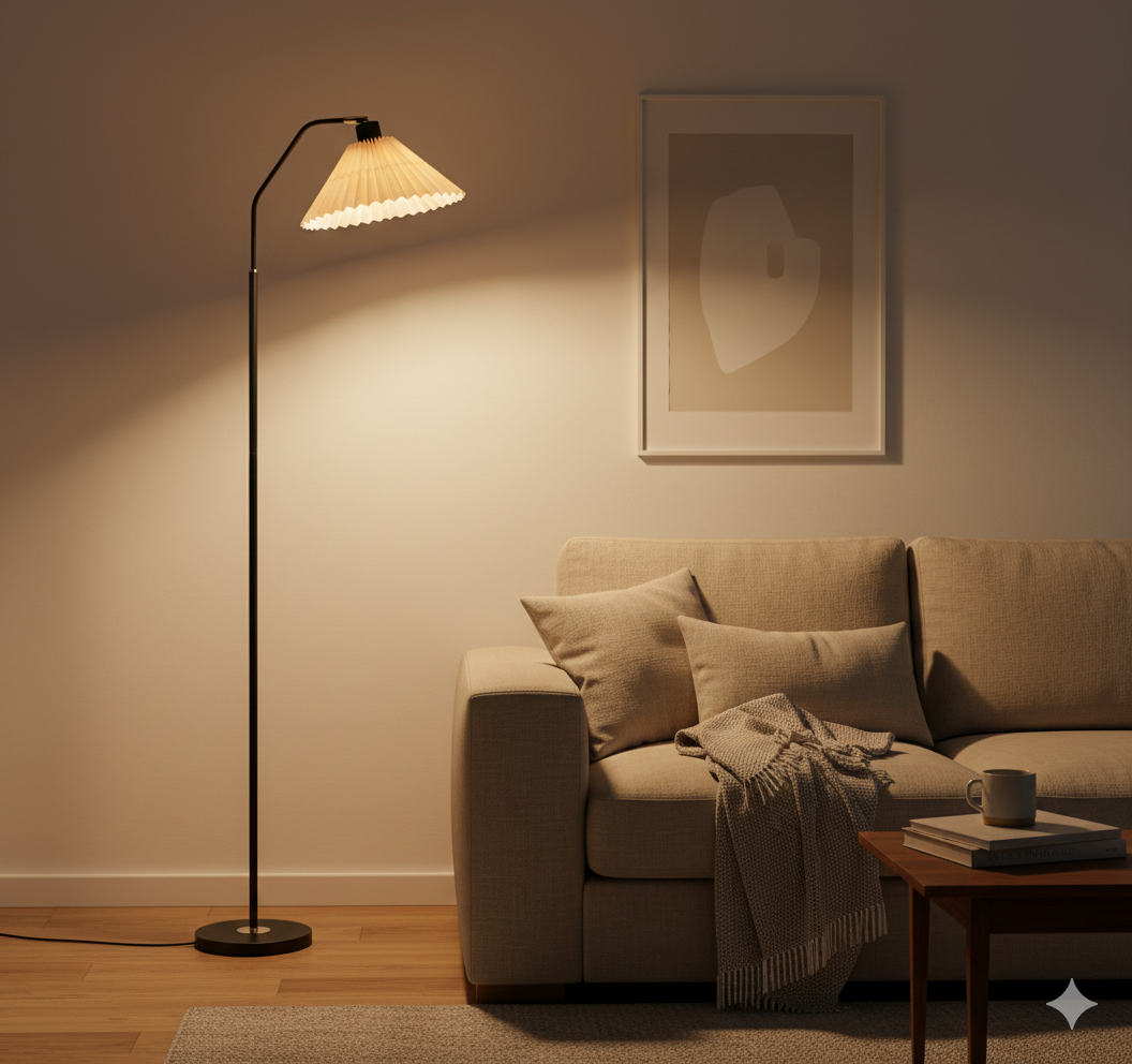 Minimalistische LED Stehlampe mit Faltbarem Stoffschirm