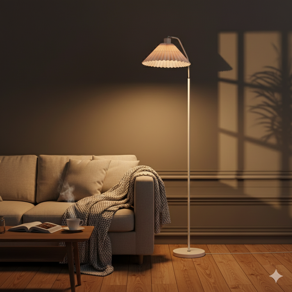 Minimalistische LED Stehlampe mit Faltbarem Stoffschirm