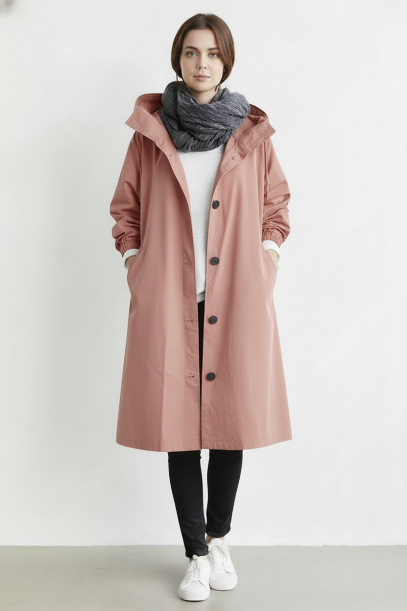 Wind- und Wasserdichter Trenchcoat für Frauen – Mit Kapuze für Herbst & Winter