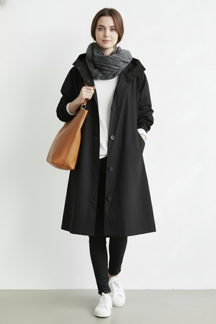Wind- und Wasserdichter Trenchcoat für Frauen – Mit Kapuze für Herbst & Winter