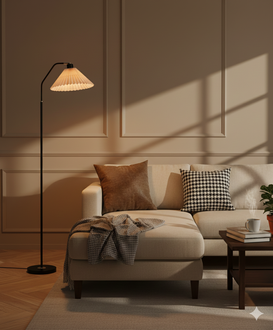 Minimalistische LED Stehlampe mit Faltbarem Stoffschirm