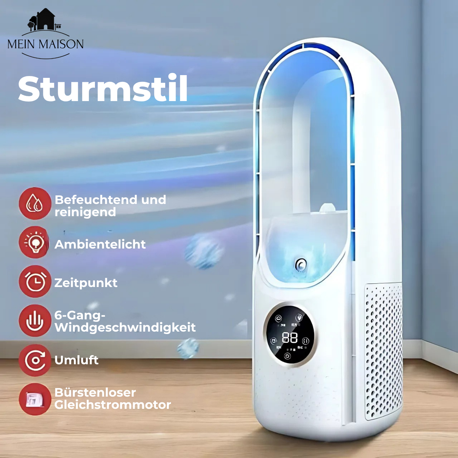 Bladeless USB Ventilator Luftkühler Leise Mit Timer und Luftbefeuchtung