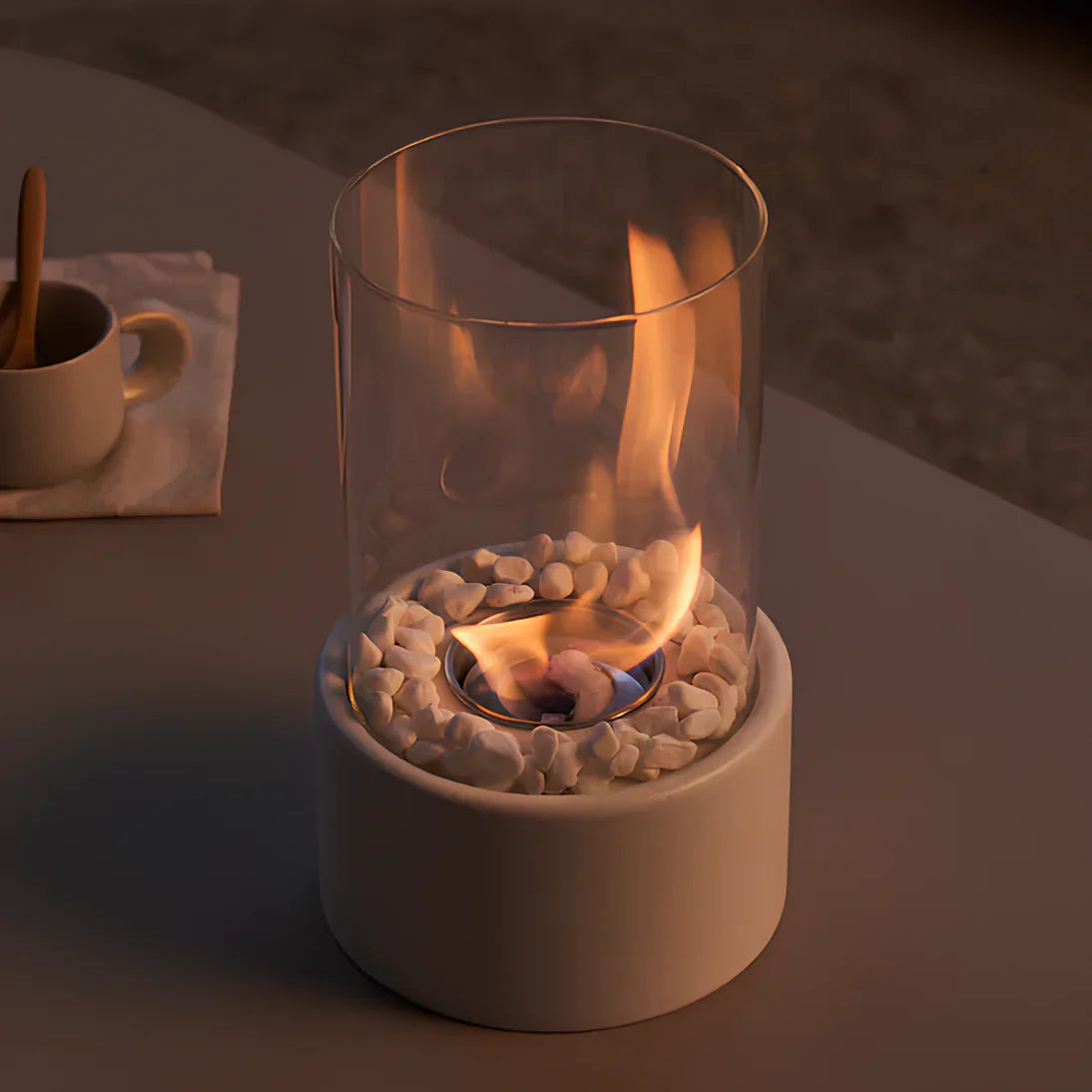 GlowEdge Rauchfreie Biofeuerstelle aus Glas für Tisch und Innenräume