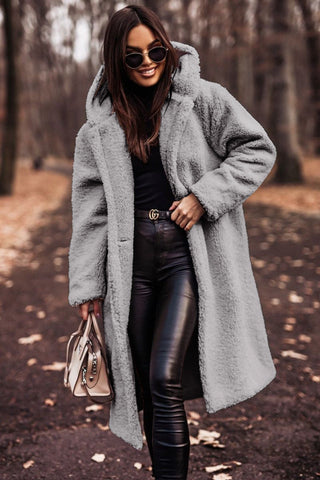 Damen Teddy Mantel mit Kapuze | Heidi-Mode