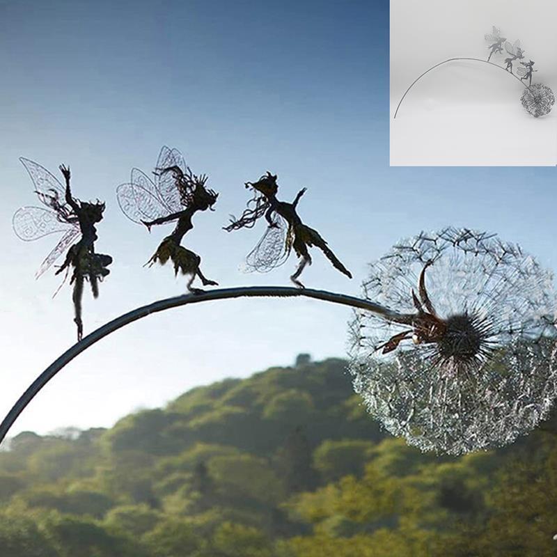 Feen und Löwenzahn tanzen zusammen Skulptur im Freien Garten