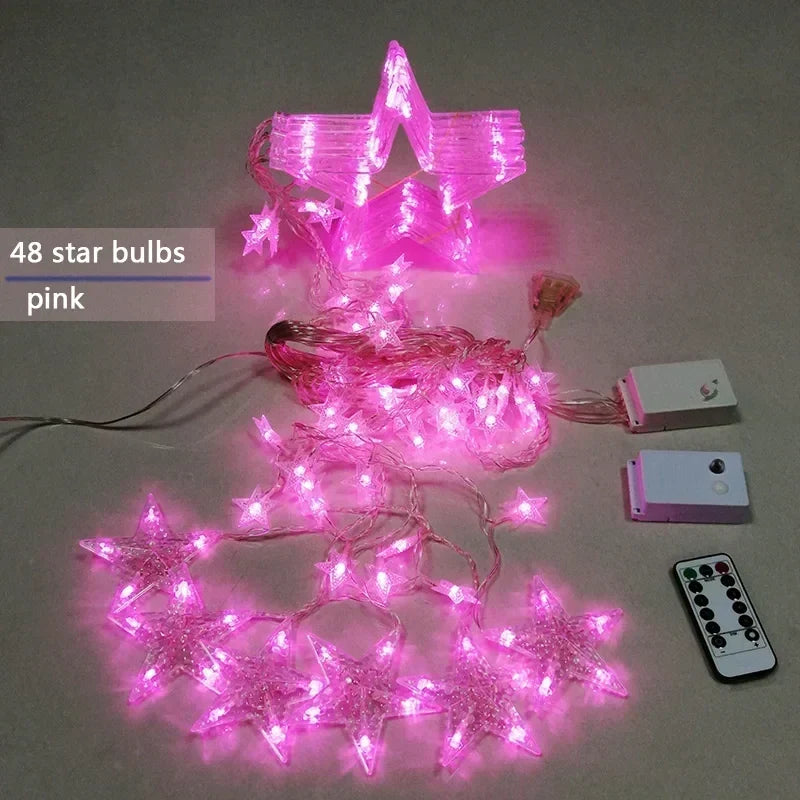LED Weihnachtslichtervorhang mit Sternen – Warmweißes Licht