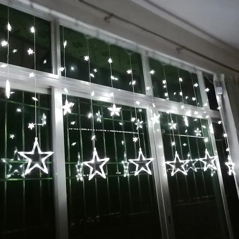 LED Weihnachtslichtervorhang mit Sternen – Warmweißes Licht