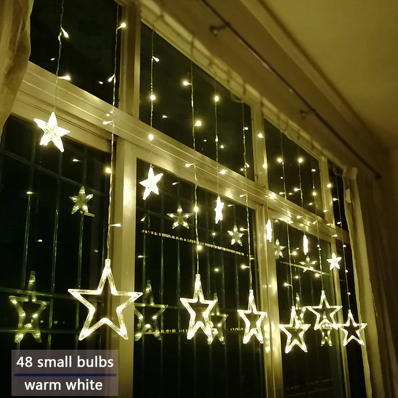 LED Weihnachtslichtervorhang mit Sternen – Warmweißes Licht