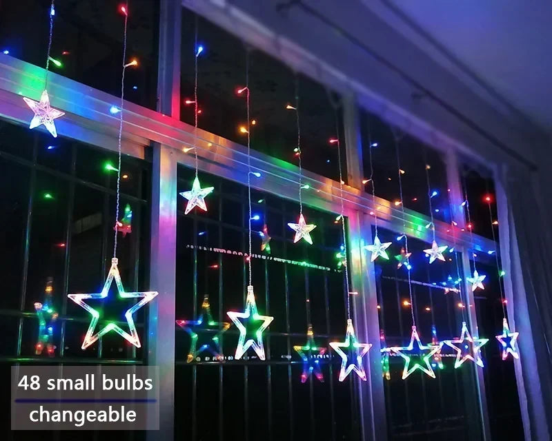 LED Weihnachtslichtervorhang mit Sternen – Warmweißes Licht