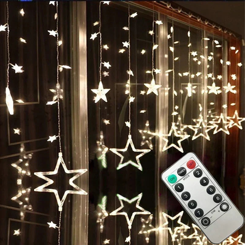 LED Weihnachtslichtervorhang mit Sternen – Warmweißes Licht