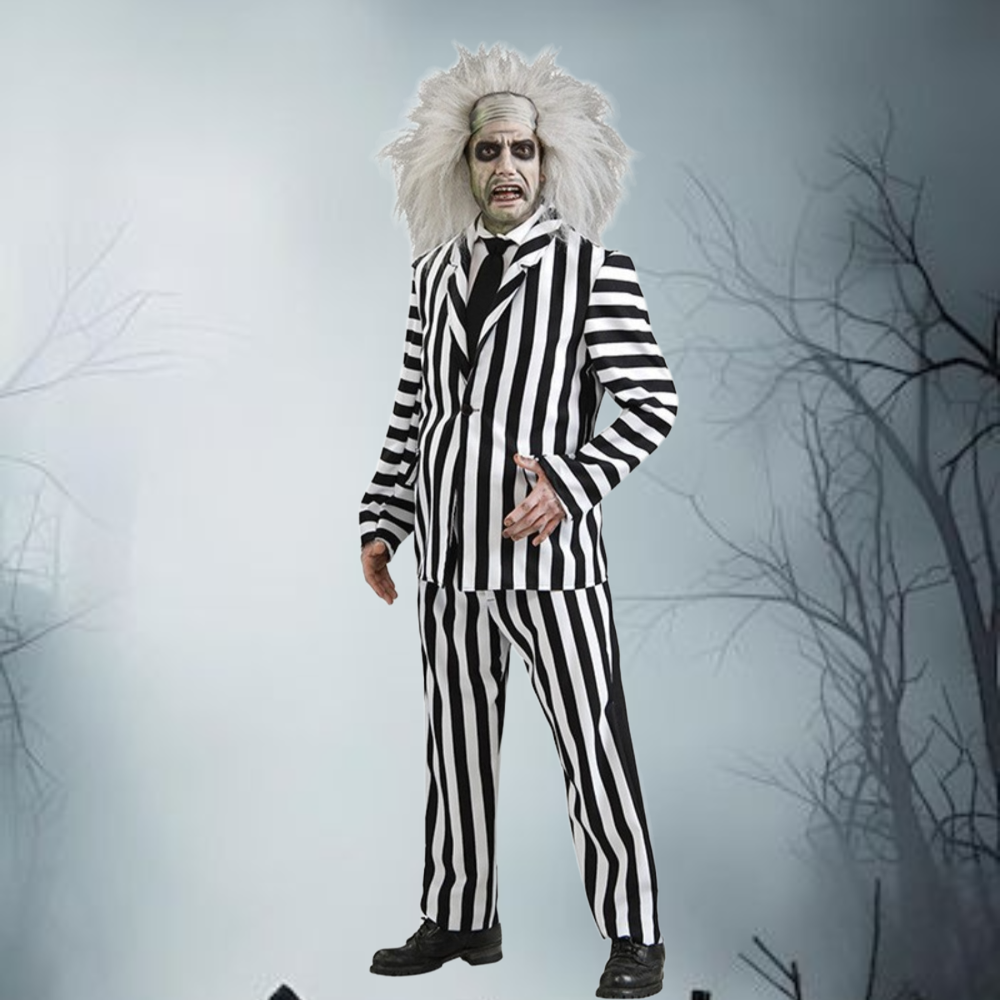 Halloween Kostüm Schwarz Weiß Gestreiftes Anzug