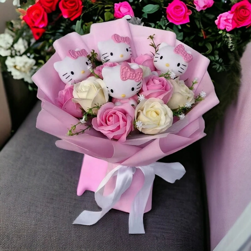 Bunte Synthetische Blumenstrauß Mit Hello Kitty Figuren Für Geschenke Und Dekoration