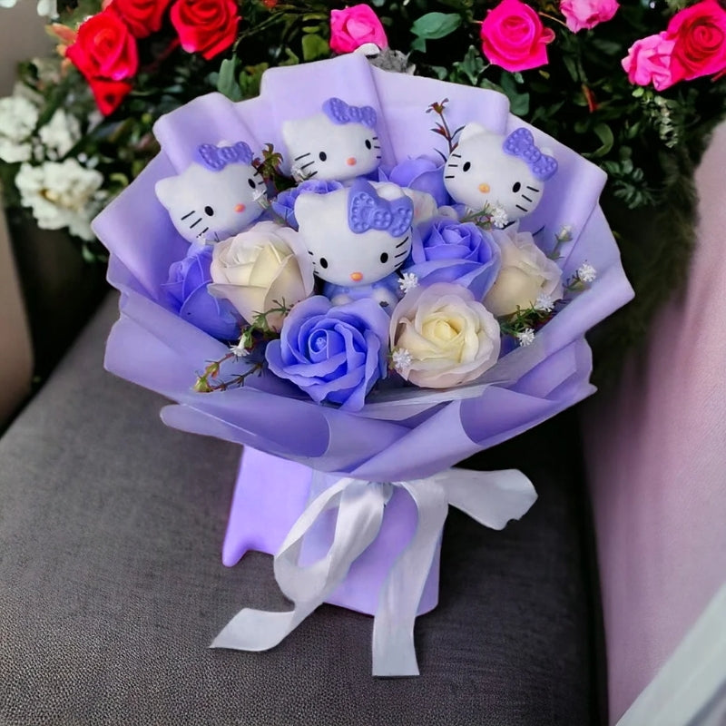 Bunte Synthetische Blumenstrauß Mit Hello Kitty Figuren Für Geschenke Und Dekoration