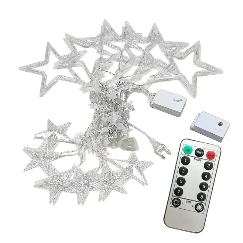 LED Weihnachtslichtervorhang mit Sternen – Warmweißes Licht