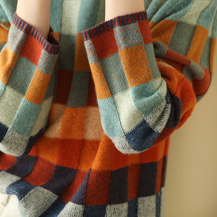 CashLoom Kaschmirpullover – Patchwork Damenpullover mit Rollkragen und nachhaltigem Design