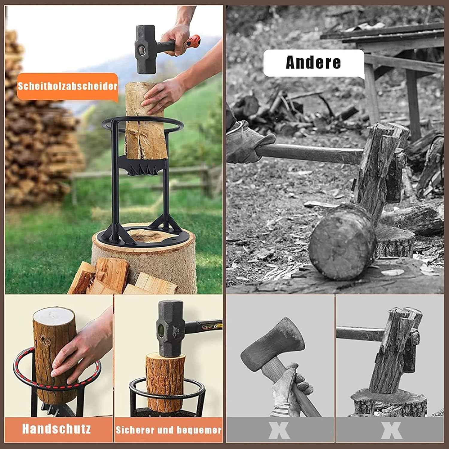 Holzspalter | Sicher & Effizient | Kein Axtgebrauch | Tragbar | ArcticAx
