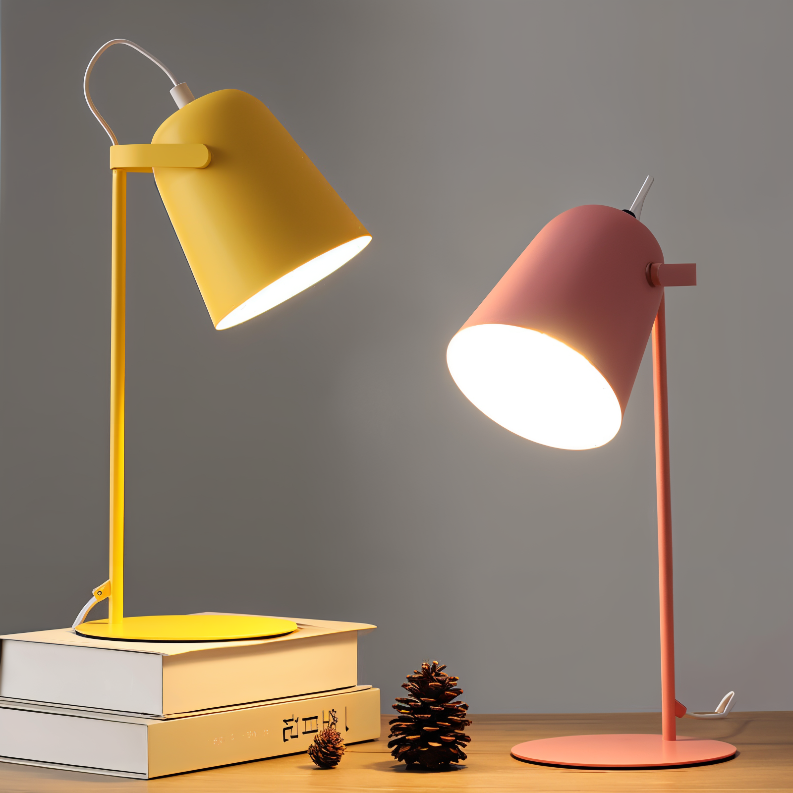Frendorf | Macaron Tischlampe - Nordische gelbe Schreibtischlampe - Verstellbare Lampe