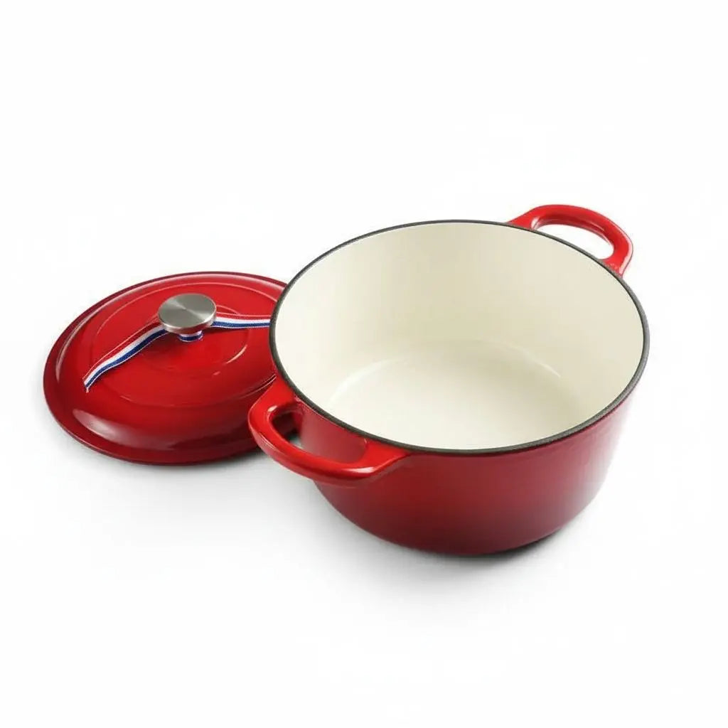 Glasiertem Gusseisen Dutch Oven mit Deckel – Induktionsgeeignetes Bratgeschirr für Suppen und Eintöpfe