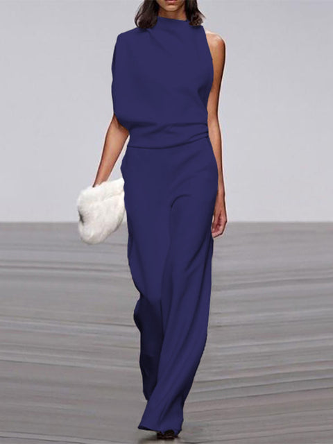 Drune Damen Jumpsuit Mit Rundhalsausschnitt, Armellos Und Weitem Bein