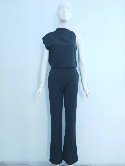 Drune Damen Jumpsuit Mit Rundhalsausschnitt, Armellos Und Weitem Bein
