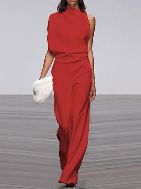 Drune Damen Jumpsuit Mit Rundhalsausschnitt, Armellos Und Weitem Bein
