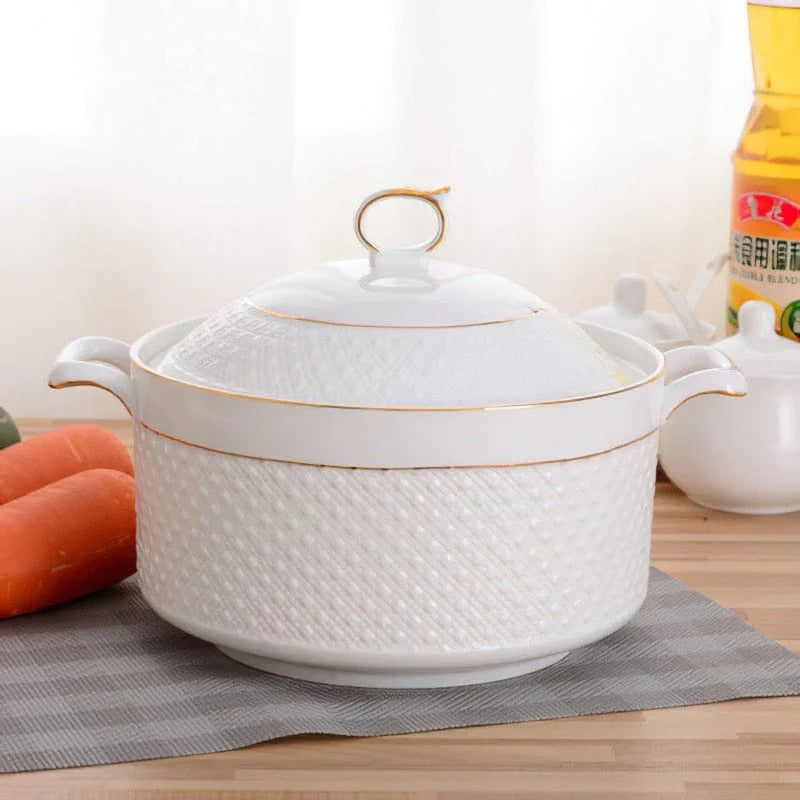 Keramische Casserolepfanne mit Deckel – Weiße Kochpfanne mit Griffen
