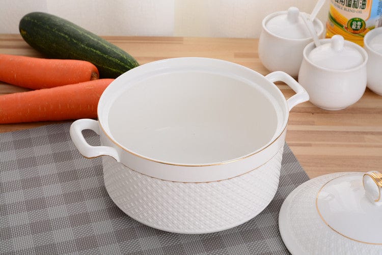 Keramische Casserolepfanne mit Deckel – Weiße Kochpfanne mit Griffen