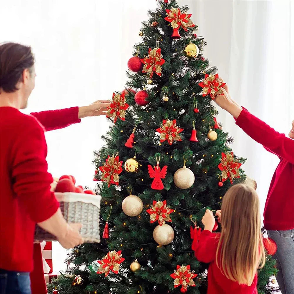 Floravine Weihnachtsblumen – Luxuriöse Kunstblumen in Rot, Rosa und Gold für Festdekoration