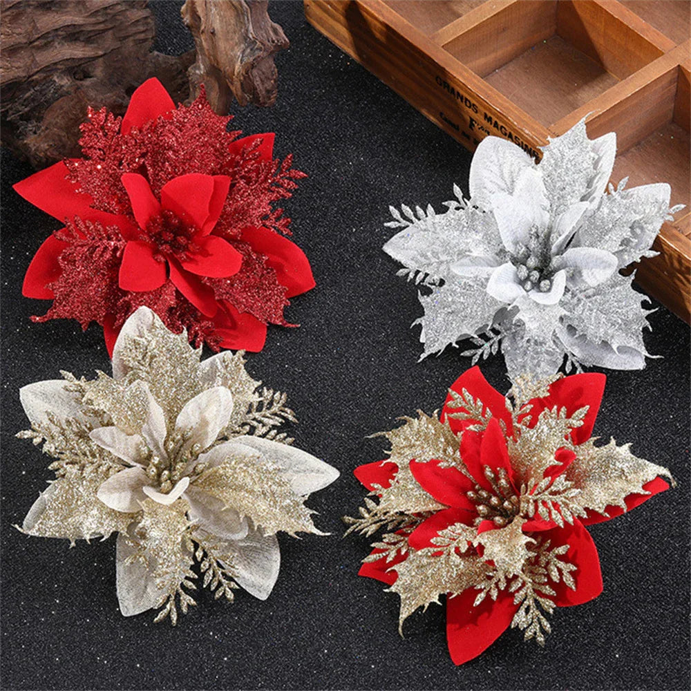 Floravine Weihnachtsblumen – Luxuriöse Kunstblumen in Rot, Rosa und Gold für Festdekoration