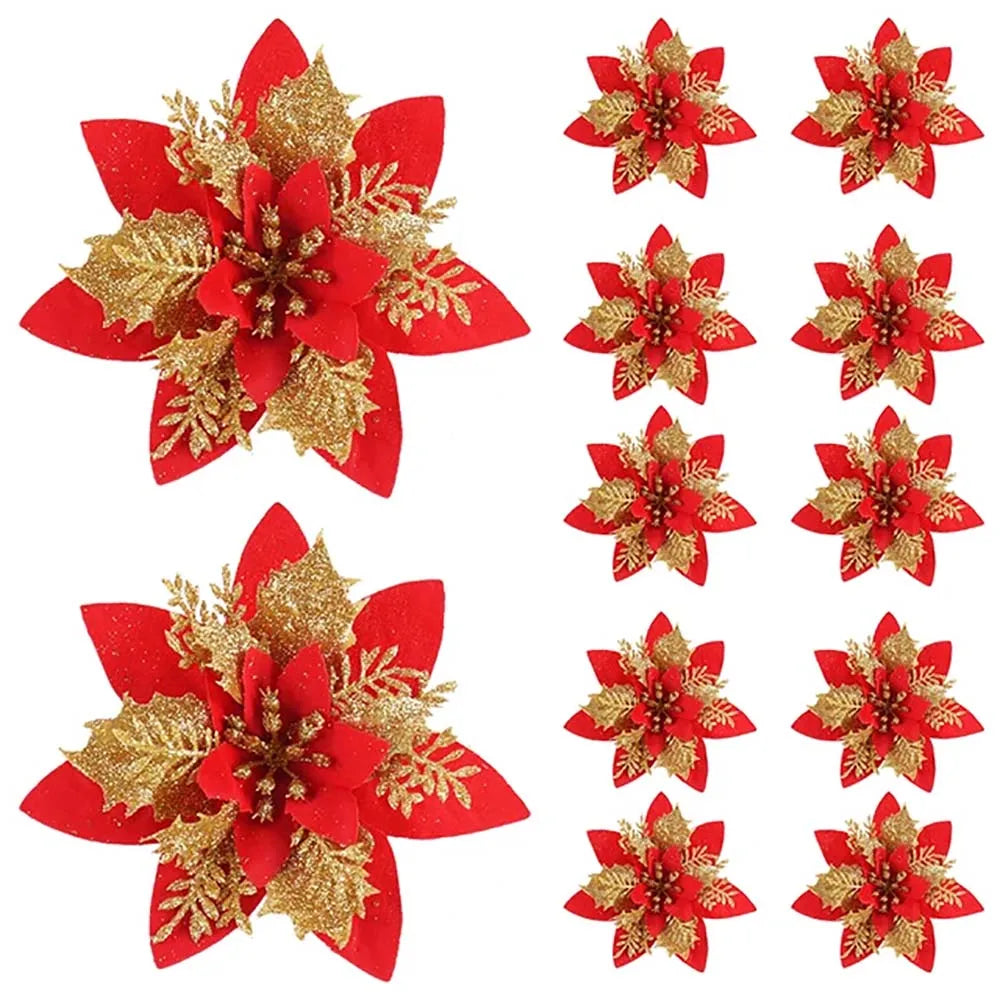Floravine Weihnachtsblumen – Luxuriöse Kunstblumen in Rot, Rosa und Gold für Festdekoration
