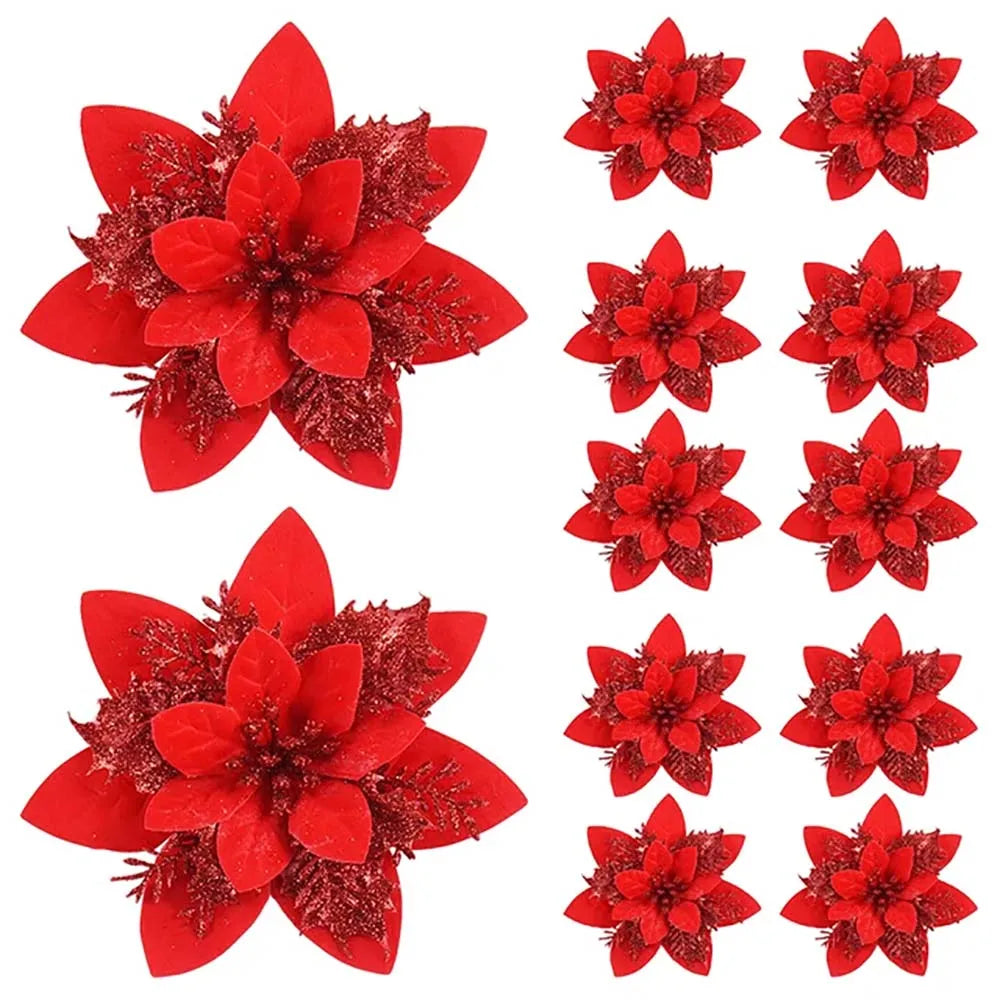 Floravine Weihnachtsblumen – Luxuriöse Kunstblumen in Rot, Rosa und Gold für Festdekoration