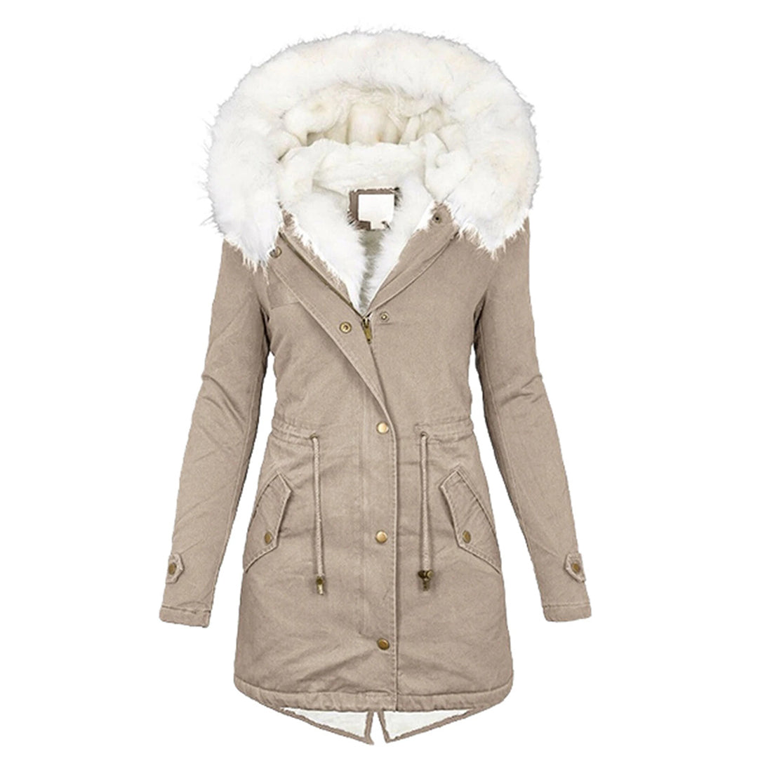 Warme Fleecegefütterte Winterjacke Damen – Winddichte Lange Jacke mit Kapuze