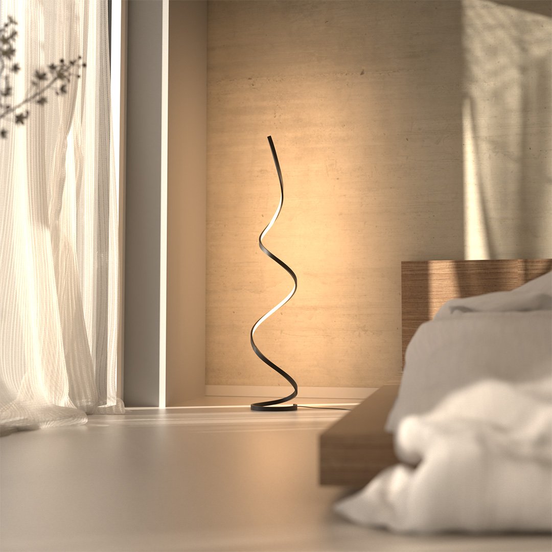 Skulpturale LED Stehlampe – Moderne Spiralform Designlampe