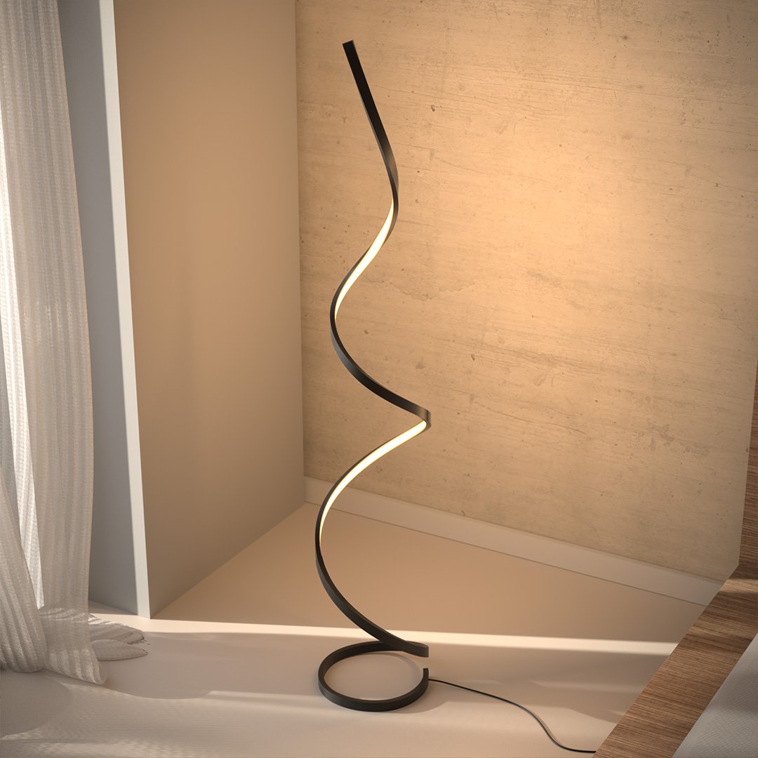Skulpturale LED Stehlampe – Moderne Spiralform Designlampe