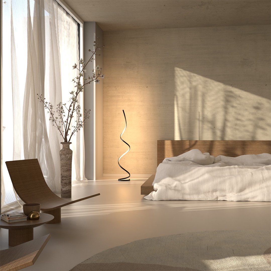 Skulpturale LED Stehlampe – Moderne Spiralform Designlampe